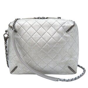 CHANEL Silver Leather Shoulder Bag